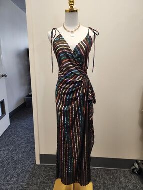 The Attico Black Metallic Stripe Wrap Maxi Dress Size XSmall